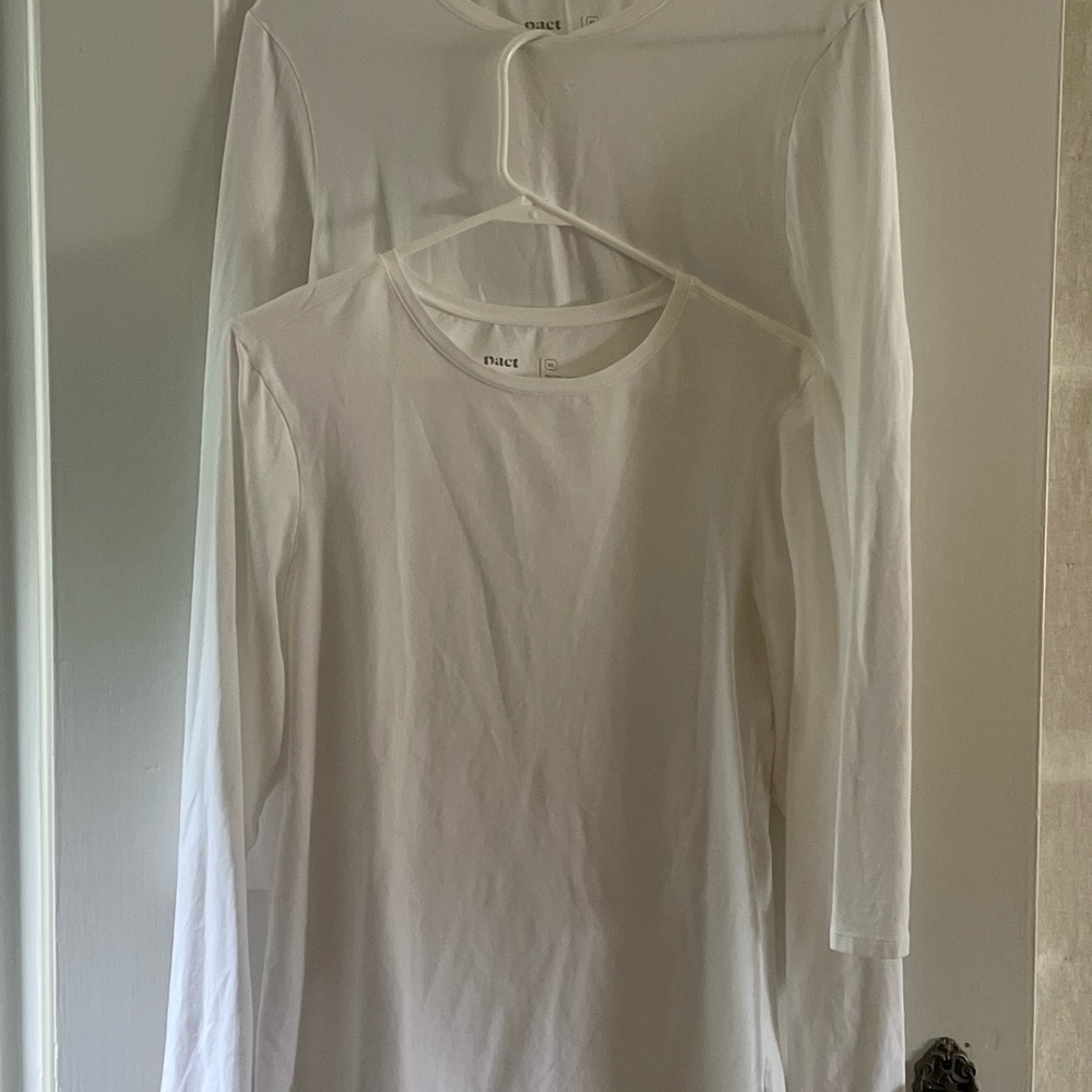 Pair of Pact White Organic Cotton Long Sleeve T-shirts